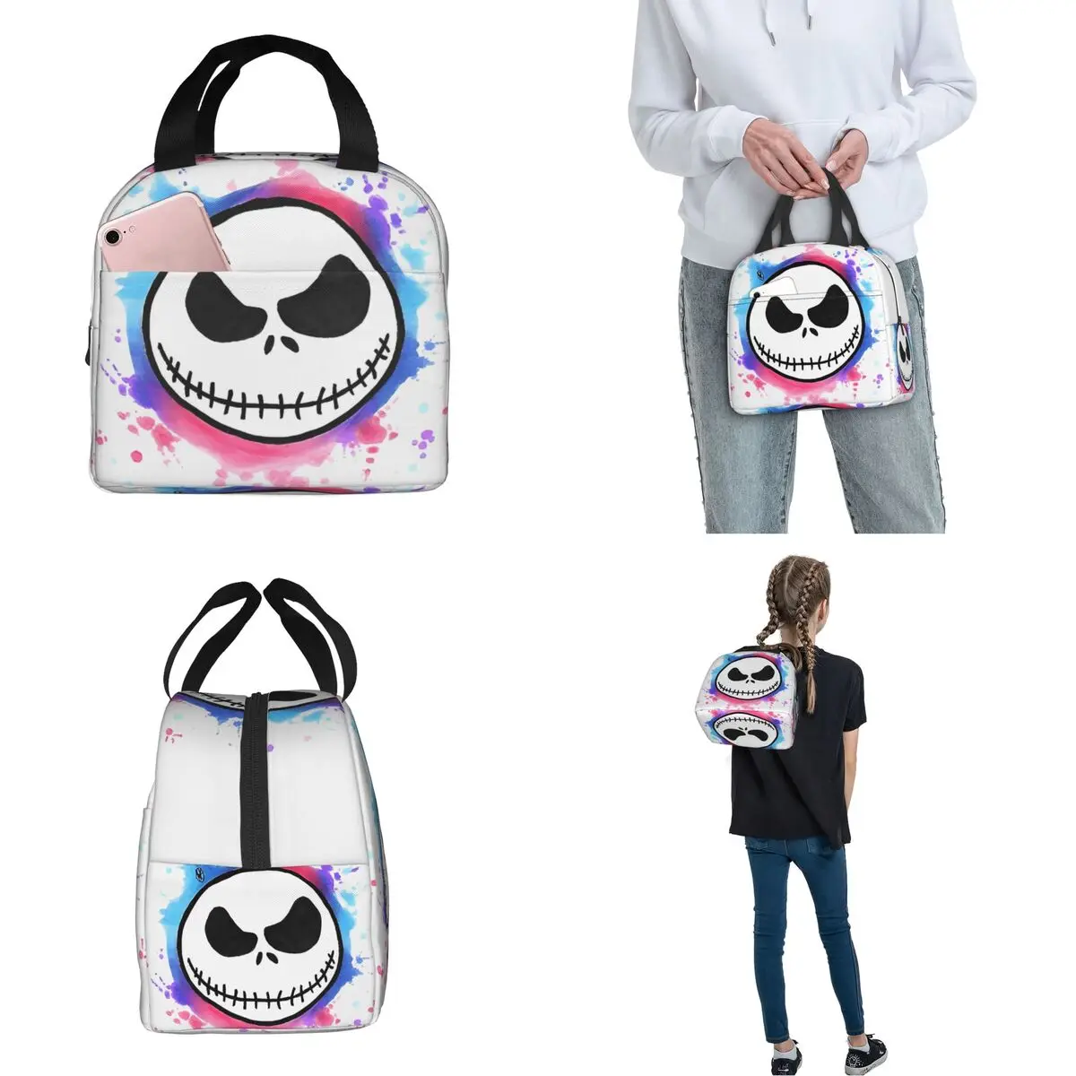 Halloween Jack Face Skull Insulated Lunch Bags borsa termica Lunch Container Tote Lunch Box ad alta capacità Girl Boy Beach Outdoor