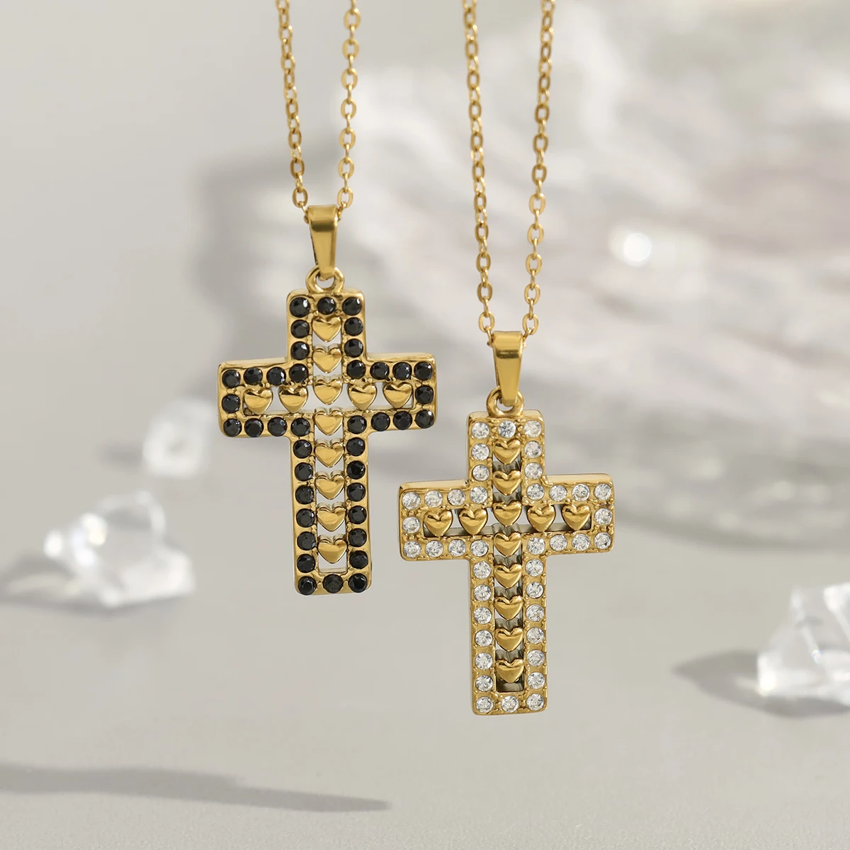 

WILD & FREE 18K Gold Plated Stainless Steel Cross Pendant Necklaces for Women Trendy Crystal Exquisite Waterproof Jewelry Gift