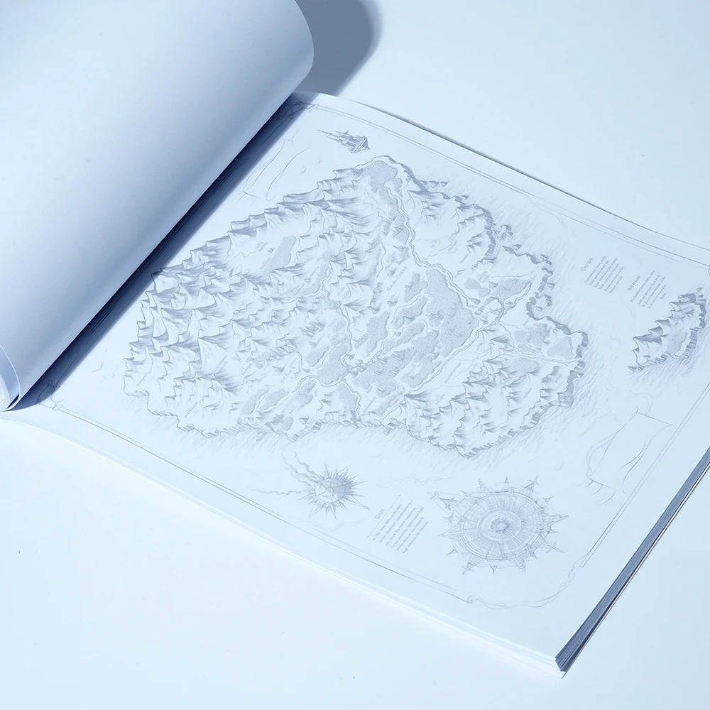 50 Fantasy Map Coloring Pages A4 Size Coloring Book Fantasy Coloring Cards Sheets 50 high-quality grayscale showcases intricate image 5