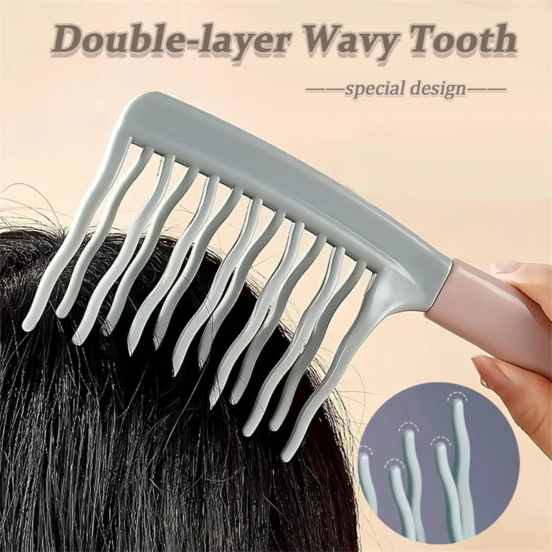

Wide Tooth Comb with Double-layer Wavy Tooth Design Detangling Wide Tooth Combs for Curly Hair Double Sided Hair Detangling Comb