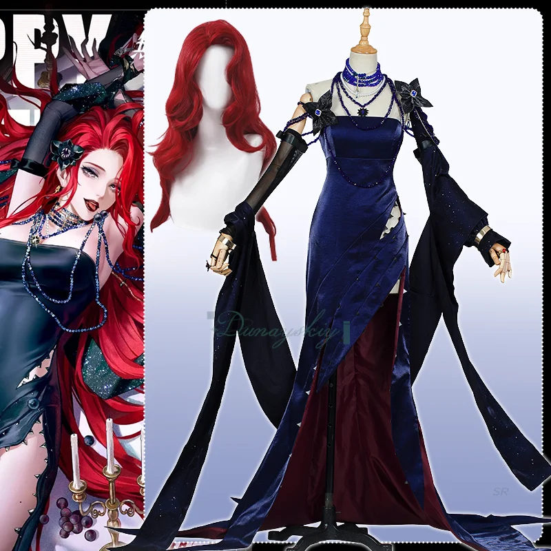 

Cabernet Cosplay Costume Gorgeous Tight Fishtail Dress Game Path To Nowhere Deep Red Curly Wig Halloween Carnival Party For Girl