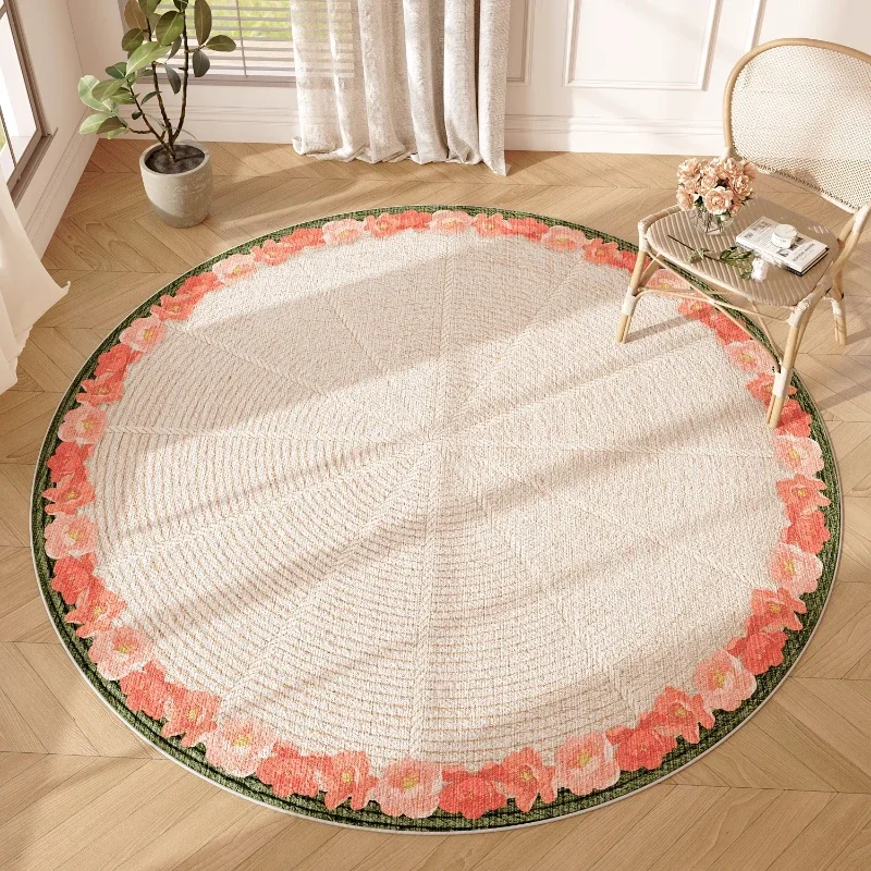 French Style Bedroom Decor Round Carpet Flower Pattern Carpets for Living Room Washable Lounge Soft Floor Mat Home Anti-slip Rug