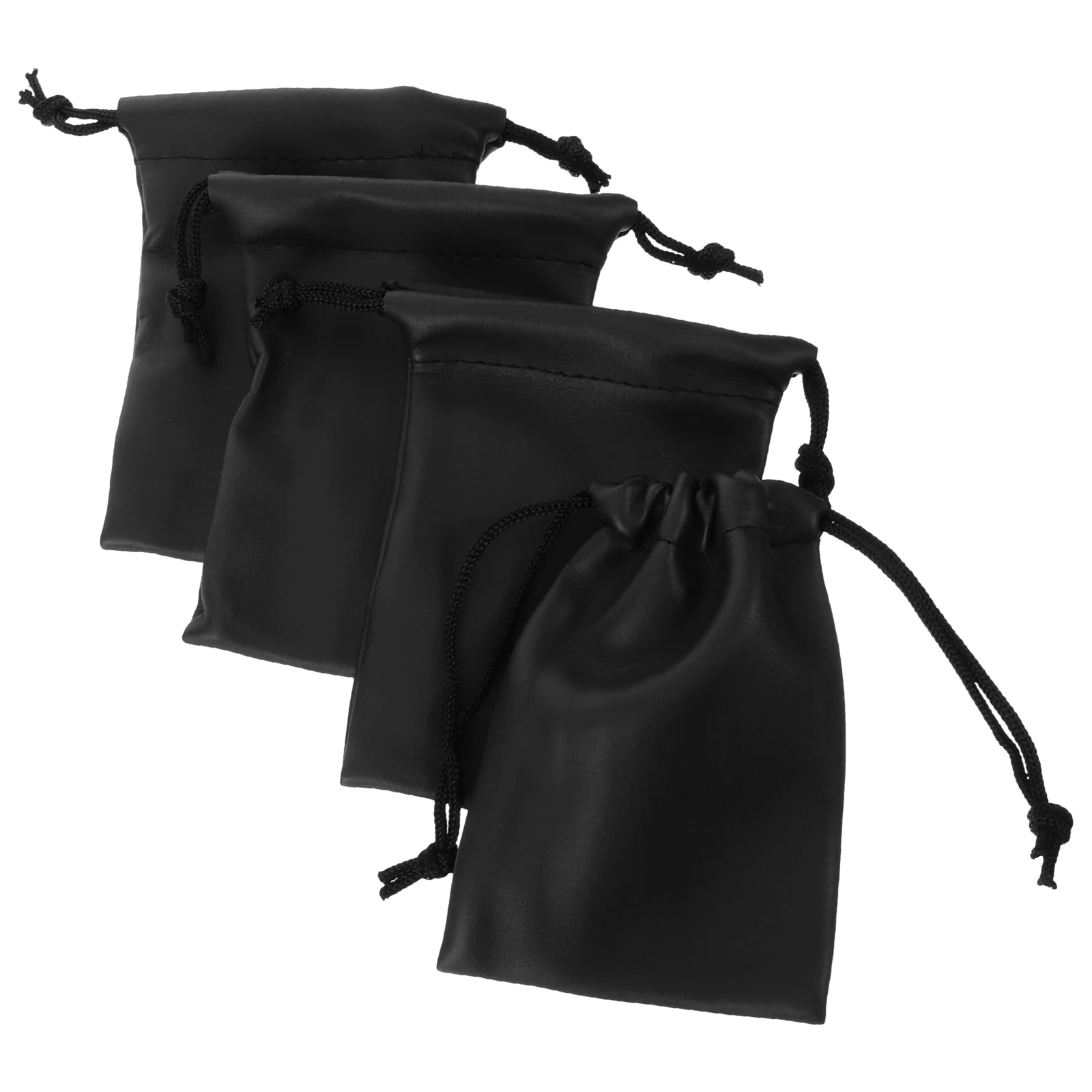 4 Pcs Microphone Bag PU Material Splashproof Drawstring Storage Case Travel Mic Organizer Protective Pouch