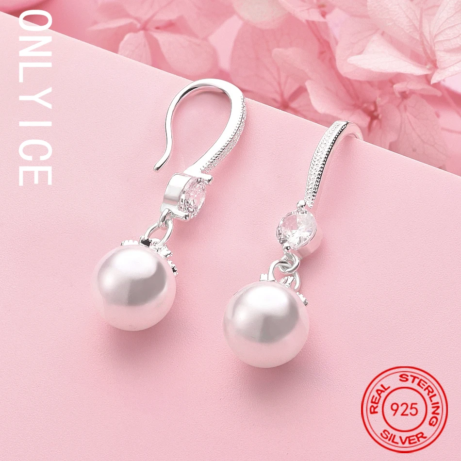 

ONLYICE 925 Sterling Silver 10mm&12mm Pearl Drop Earrings Fashion Designer Jewelry Party Wedding Accessories Gifts