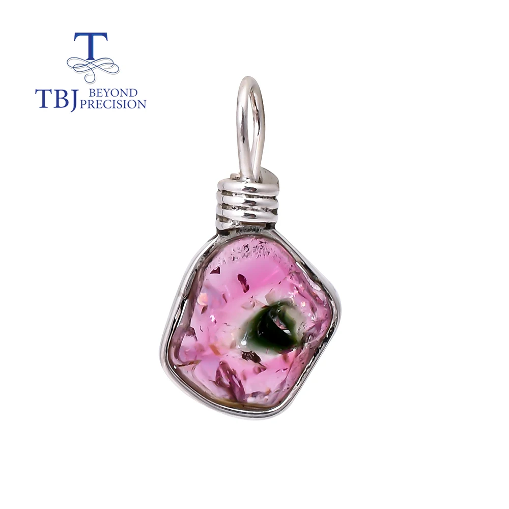 Handmade Pendant necklace natural brazil colorful tourmaline gemstone fine jewely 925 sterling silver for women