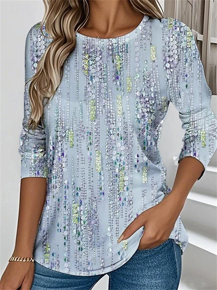 Women's Autumn 2026 Crew-Neck Long-Sleeve T-Shirt Minimalist Print Stylish Casual Outdoor Streetwear Vibe Elegant Chic Top