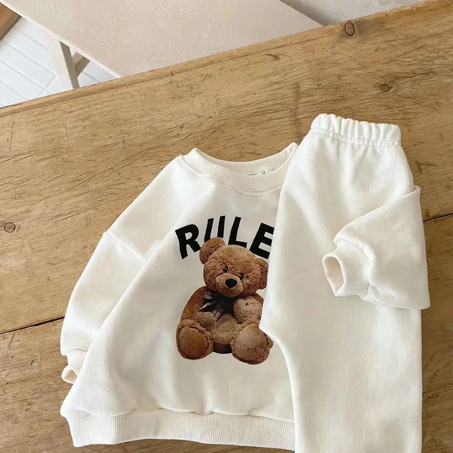 Baby Sets Cartoon Print Bear Pullover Top Long Sleeved Baby Clothes Set Boys Girls Fall Sweaters+Pants Sportswear 0-4Y Infant