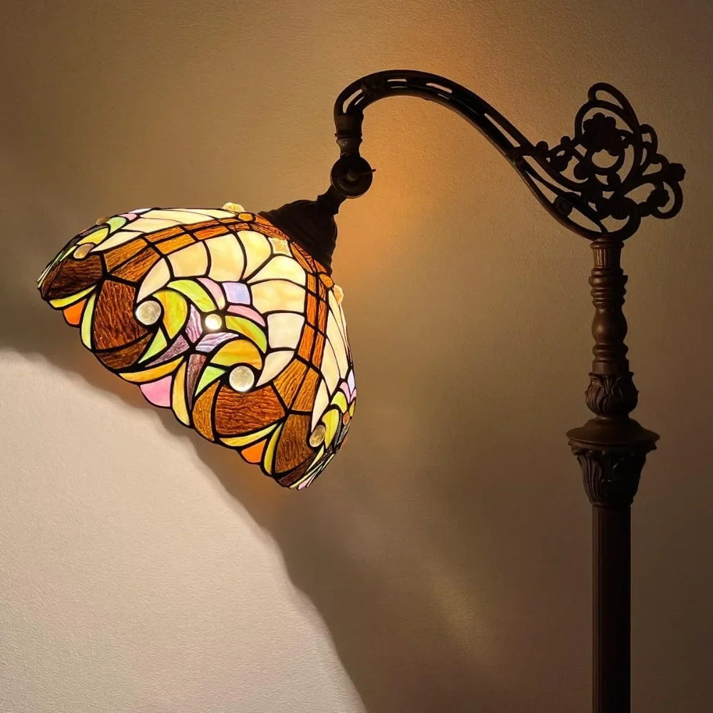 Floor Lamp, Stained Glass Gooseneck Floor Light for Reading, Antique Style Arched Tall Standing Lamp