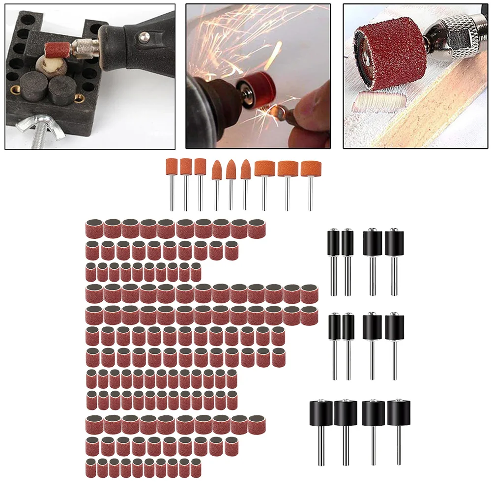159Pcs Sanding Drum Kit For Rotary Tool 80, 120, 240 Grit Sandpaper Metal Rust Removal Jade Polishing Wood Root- Grinding Tools