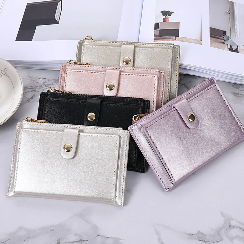 LAYRUSSI Pearl Laser PU portafoglio in pelle con cerniera portamonete corto da donna portamonete femminile fermasoldi porta carte di credito pochette