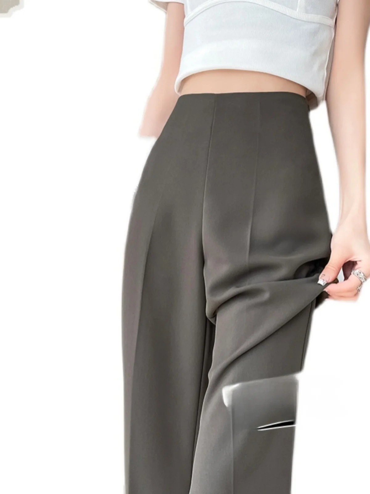 Pantaloni a gamba larga a vita alta Pantaloni estivi asimmetrici da donna Sle Pantaloni casual svasati sottili in seta ghiacciata Pantaloni lunghi