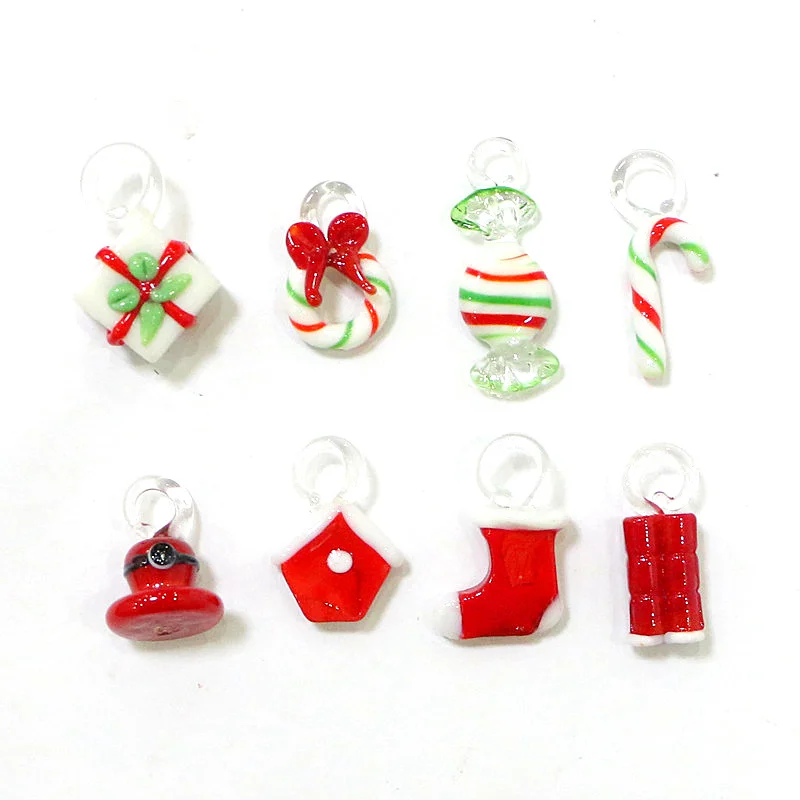 زجاج مورانو شجرة عيد الميلاد زخرفة الإبداعية شمعة حامل طاولة طعام ديكور المنزل مع 8 قطعة قلادة عيد الميلاد الصغيرة لطيف الملحقات