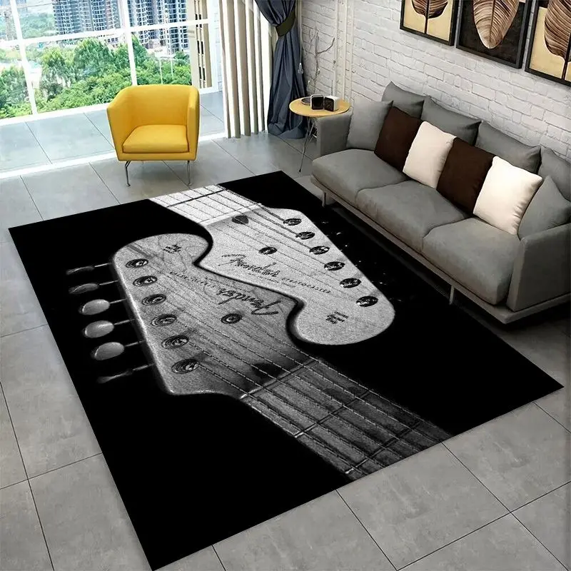 Retro Fender Logo Guitar Instruments Music Carpet Rug for Playroom Bedroom Living Room Sofa Home Decor, Area Rug Non-slip
