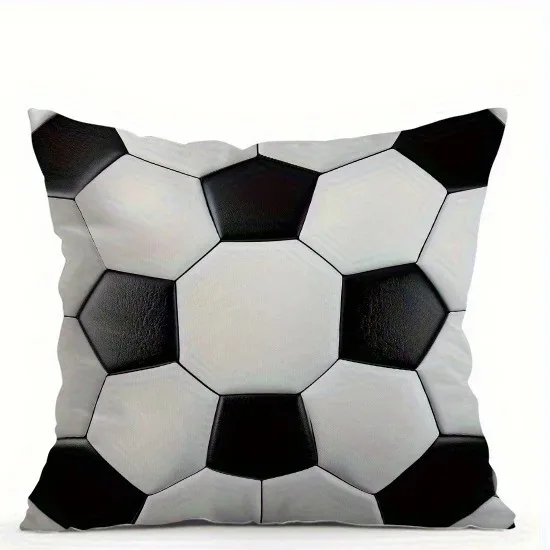 Soccer Football Pillowcase 2D Flat Printed Peach Skin Pillow Cover Black White Sports Theme Cushion Case for Boys Bedroom Sofa