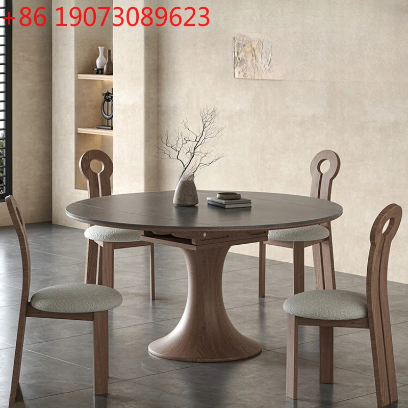 

Foldable Round Solid Wood Stone Plate Dining Tables And