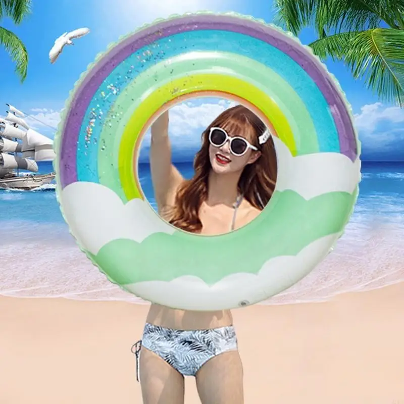بريق قوس قزح لطيف طوافة بلاستيكية للسباحة ألعاب الطفو لحفلة حمام السباحة/لعبة السفر/السباحة قابلة للطي للعائلة/صديق حفلة لصالح