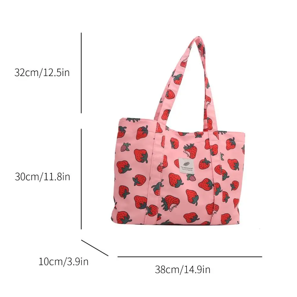 Casual Strawberry Cherry Tote Bag Printing Aesthetic Large Capacity Shopping Bag Korean Style Grocery Bag Nylon Handbag Outdoor