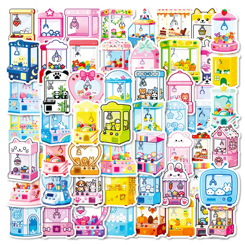 56Pcs Girly Claw Machine Stickers, Colorful Cute Dolls Decals for Soft Aesthetic Journal & Scrapbook DIY Decor Papery Pop Store