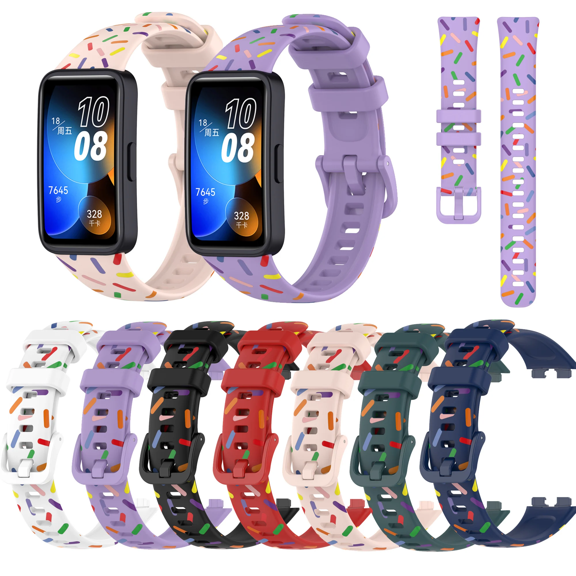 Pinturas Soft Silicone Watch Strap, Pulseira Estampada para Huawei Band 8 e 7, Smart Watch Wrist Bands, Honor Band 6 e Honor Correa