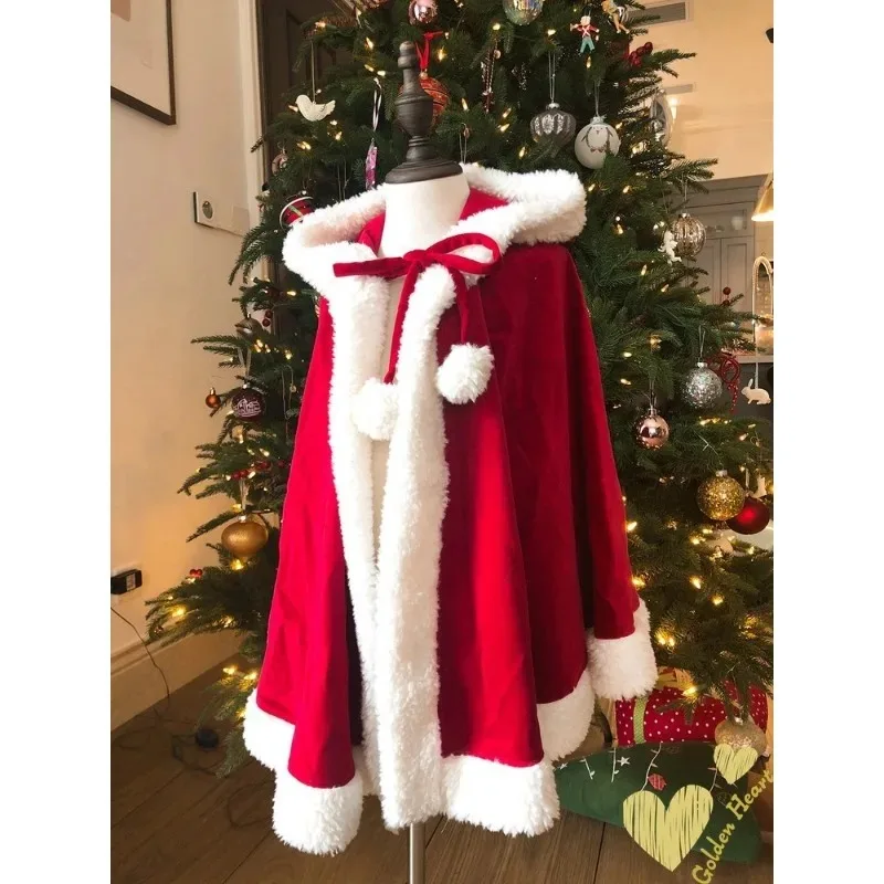 Neujahrs umhang Weihnachts feier Outfits Weihnachten Samt Kapuzen umhang kleiner roter Hut alte chinesische Cos Outfits Mädchen Kinder Kinder