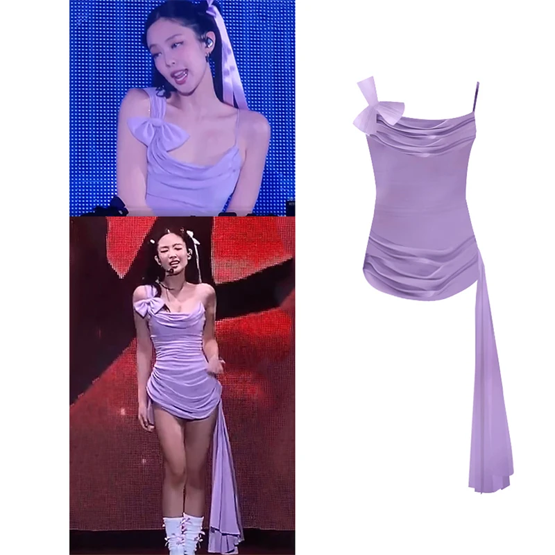 

Korean Singer Concert Costume Purple Suspender Dress Y2K Performance Clothing Women Jazz Sexy Music Festival Stage Wear JL5728