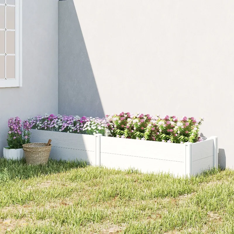 Bac à légumes surélevé en plastique blanc, jardinière à assembler soi-même, bac de plantation extérieur pour légumes et herbes 197×54×33cm