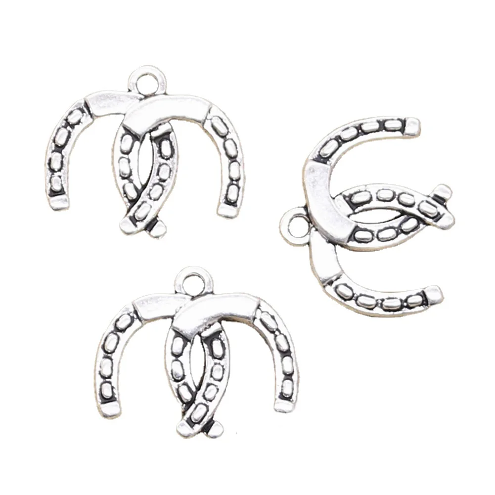 15 stücke Charms Doppel Glück Hufeisen 17x20mm Antike, Der Anhänger fit,Vintage Tibetischen Silber farbe, DIY Handgemachten Schmuck