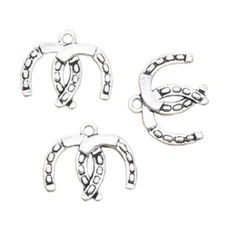 15pcs Charms Double Lucky Horseshoe 17x20mm Antique Making Pendant fit,Vintage Tibetan Silver color,DIY Handmade Jewelry