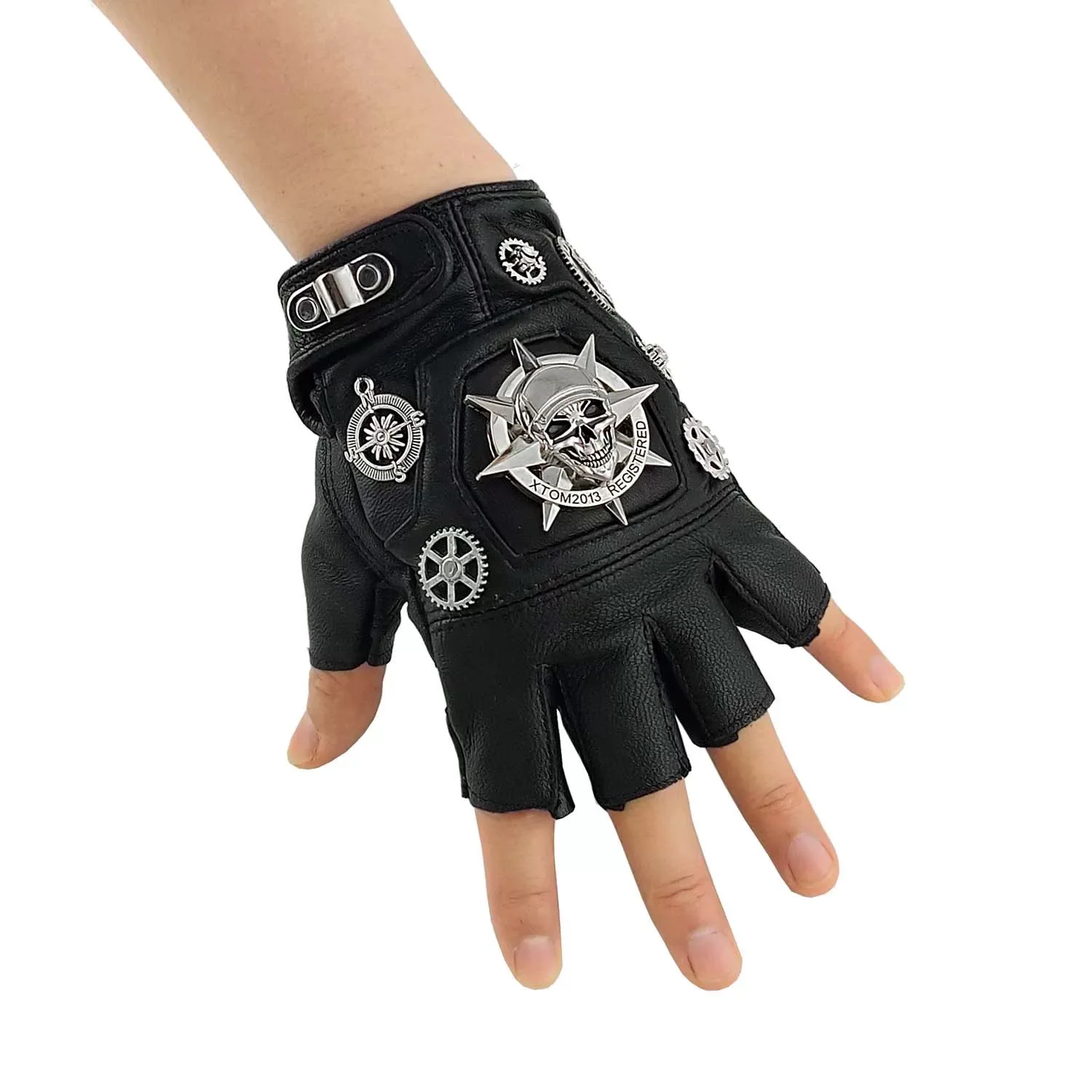 2024 Gothic Hip Hop Punk Leather Fingerless Gloves Men Women Rivet Skull Motorcycle Sport Techwear Gloves Guantes