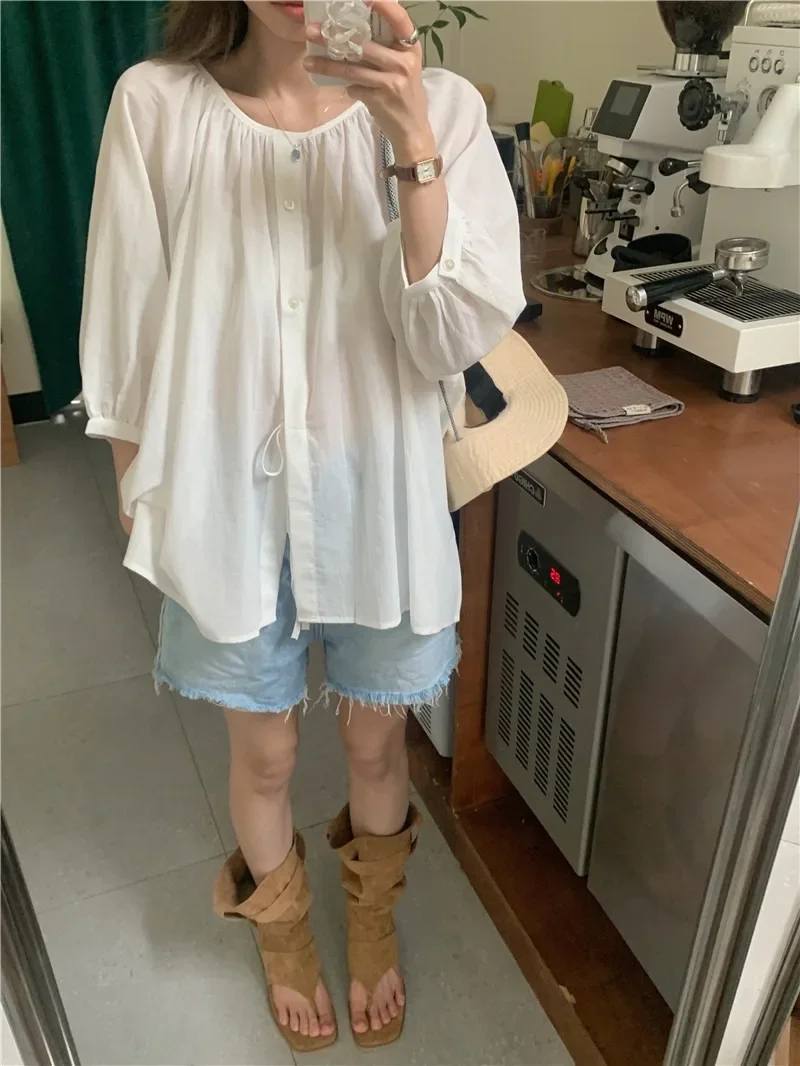 Summer Women Blouse Spring Shirt Female Woman Blouse Maxi Blusas Chiffon Casual Elegant Vintage Long Sleeve Oversize Loose White