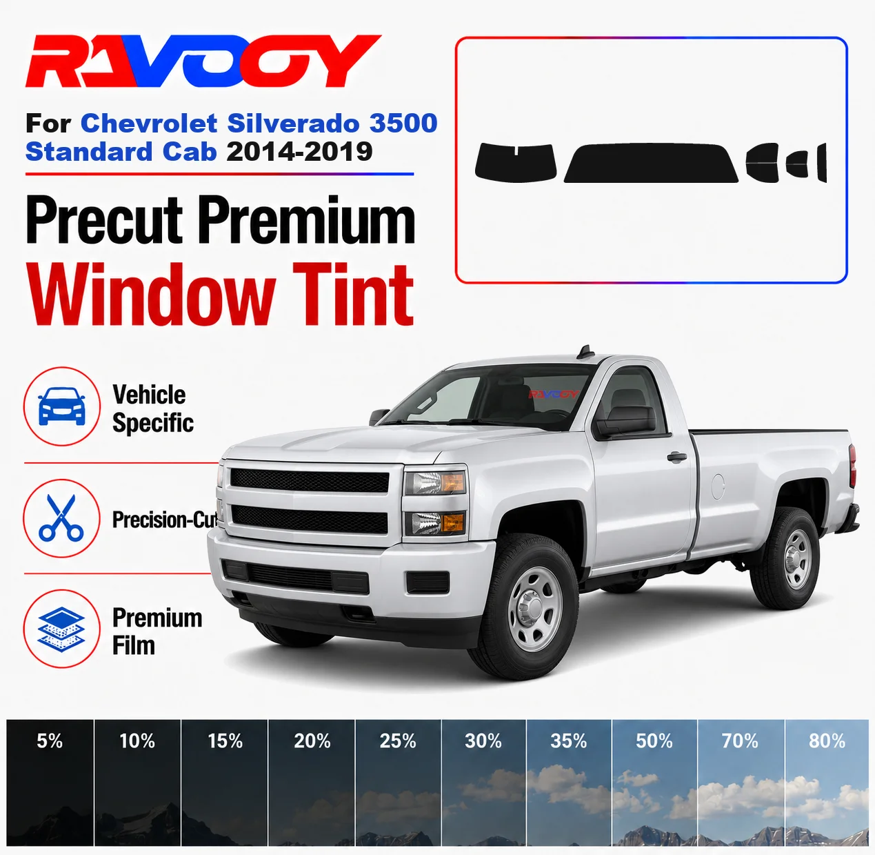 

Premium Precut Window Tint Kit For Chevrolet Silverado 3500 Standard Cab 2014-2019 Complete Set Car Solar Nano Ceramic Film
