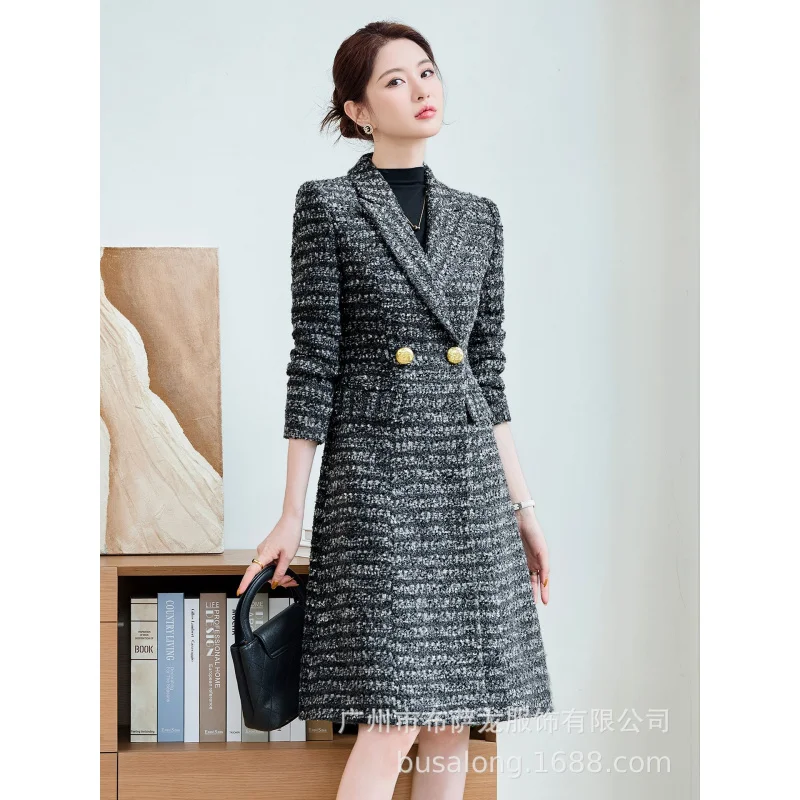 2025Bussalon معطف المرأة الجديدة الكورية نمط المهنية منتصف طول دعوى طوق خندق معطف Workwear2616 #3