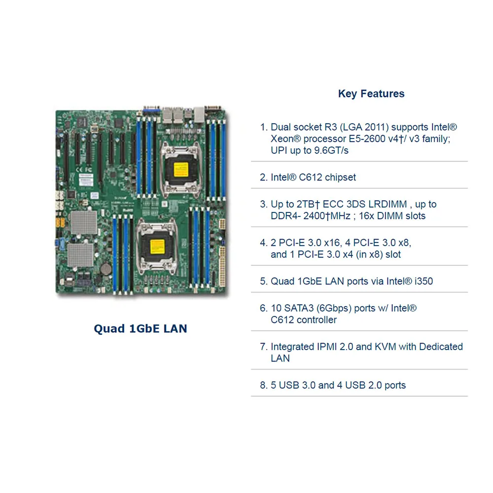 Für super micro X10DRH-iLN4 Zwei-Wege-Server E-ATX Motherboard lga 2011 Intel c612 xeon E5-2600 v3/v4 Familie ddr4 perfekten Test