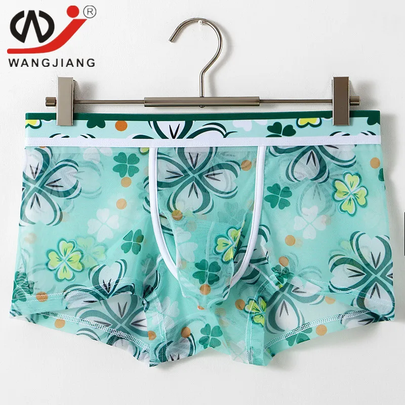 WJ men\'s underwear mesh elephant trunk boyshort summer waist breathable printing high elastic fashion hipster 3061