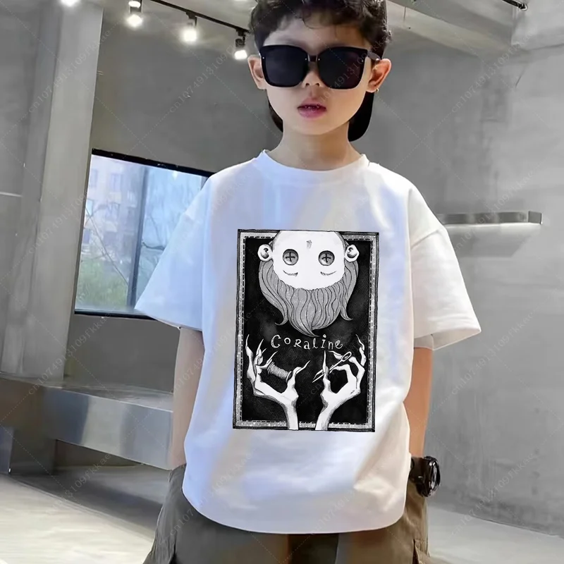 Coraline & The Secret Door T-shirt Cartoon Figure Print Girl Boy Summer Clothes Graphic Tees Short Sleeve Top Kids Birthday Gift