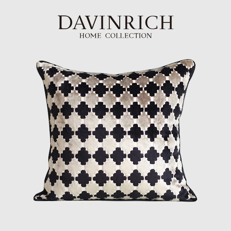 

DAVINRICH Maximalism Style Italian Retro Floral Geometry Cushion Covers Super Soft Velvet Decorative Pillow Case Luxury Coussin