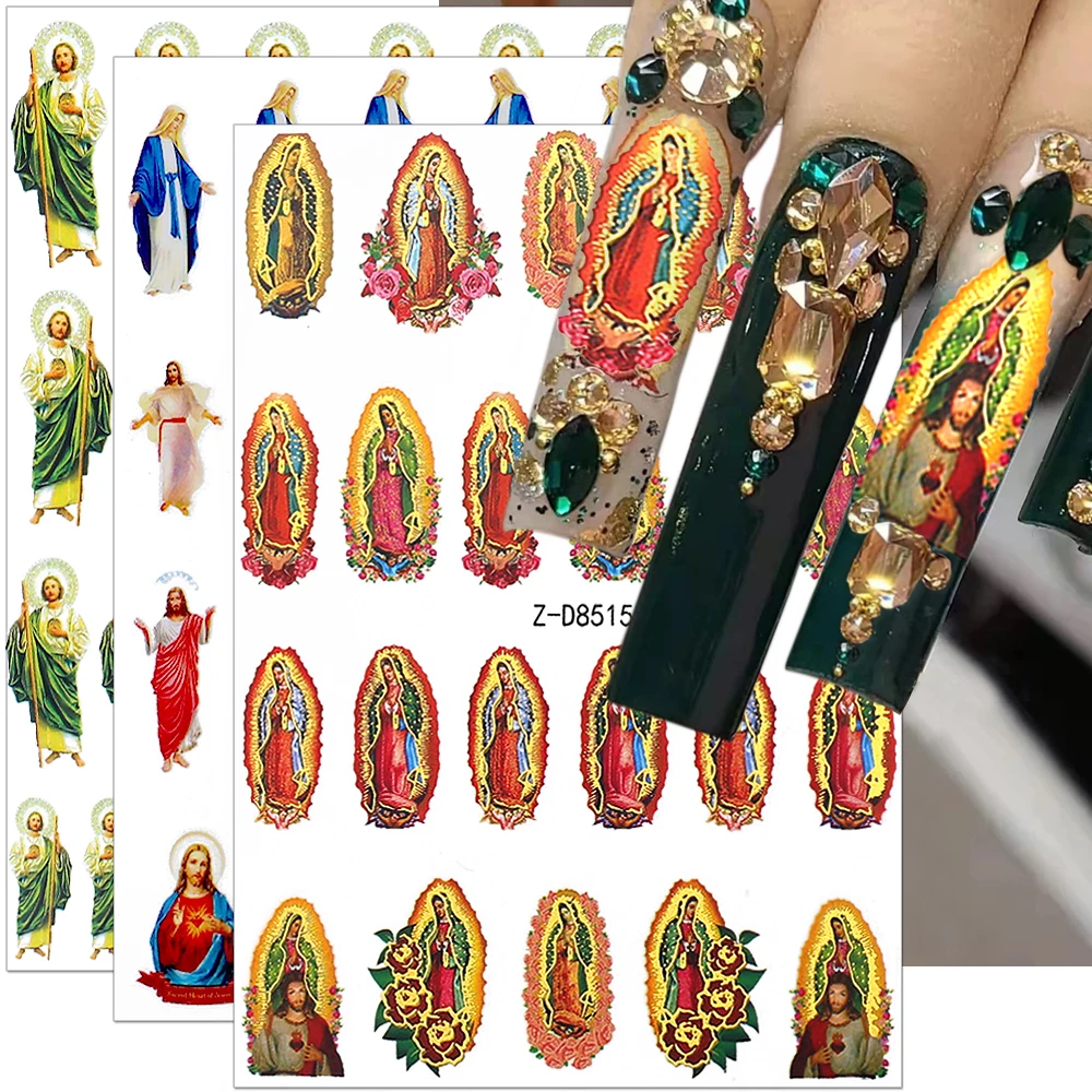 1Pcs Bronzing Virgin Mary Nail Stickers 3D San Judas Tadeo Nail Art Stickers Jesus Nail Decals San Judas Sticker Nail Supplies