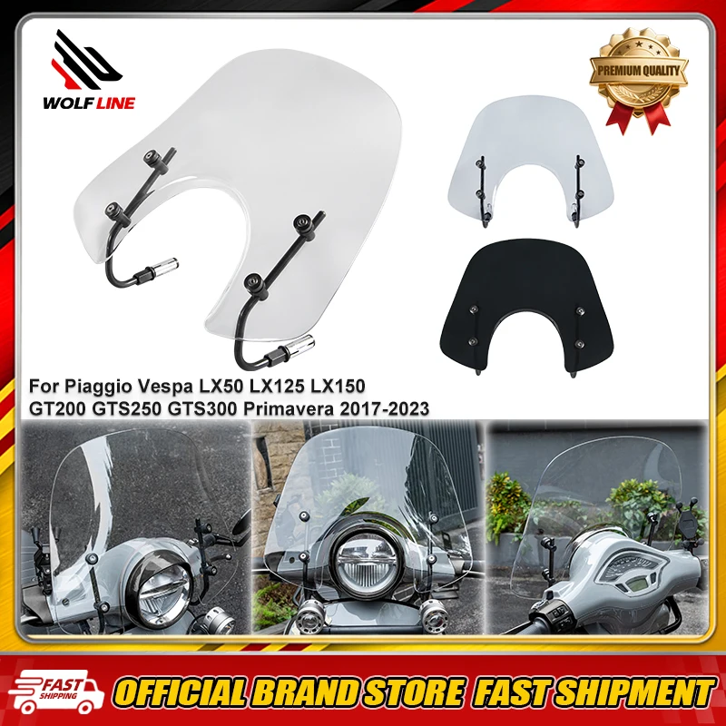 WOLFLINE Motorrad-Windschutzscheibe für Piaggio Vespa LX50 LX125 LX150 GT200 GTS250 GTS300 Primavera 2017–2023 Windschutzscheiben-Deflektor