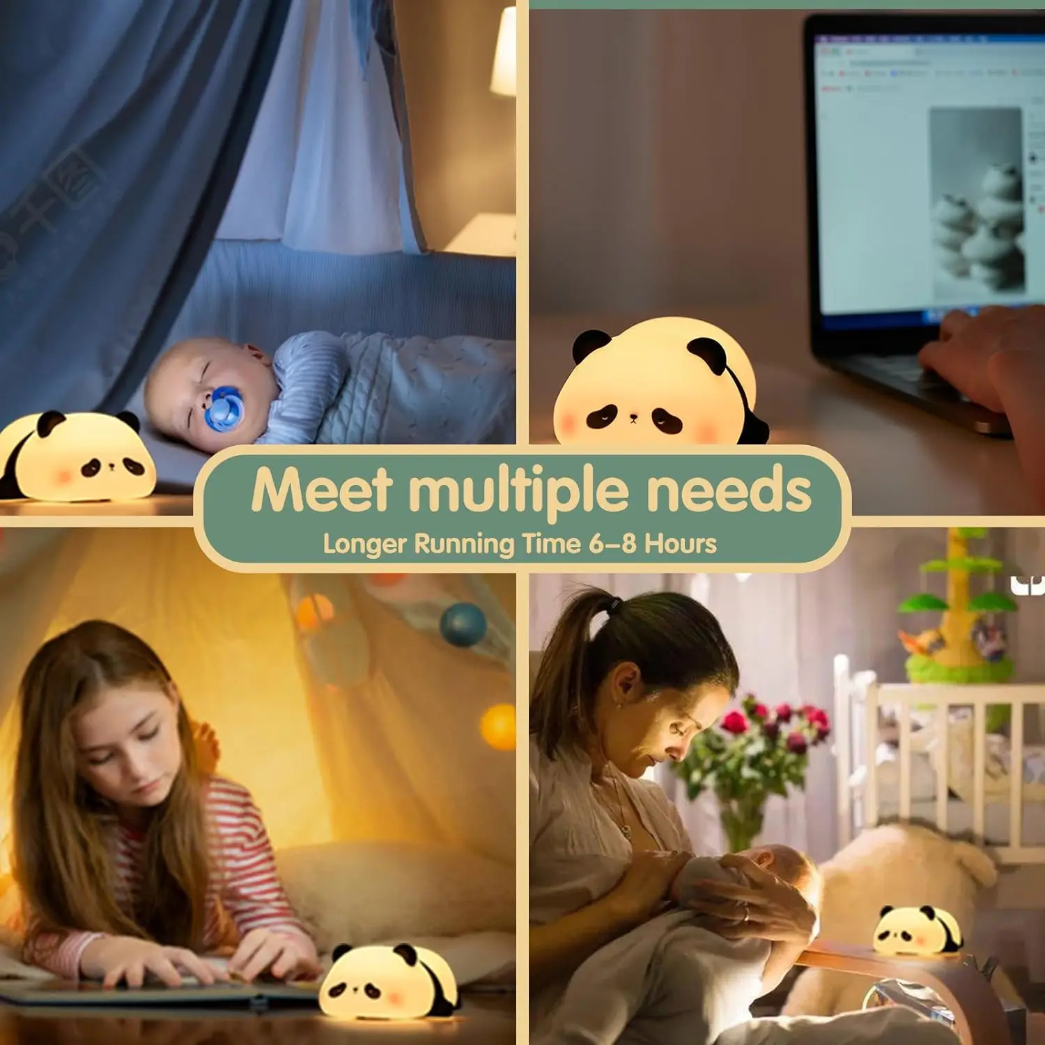 Cute Panda Night Light LED Novelty Animal Night Lamp Food Grade Silicone 3 Level Dimmable Nursery Nightlight for Room Decor Gift