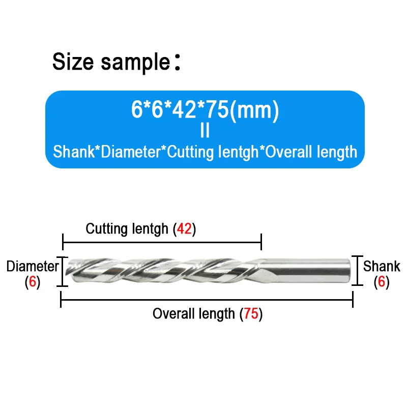 2 Flute End Mill 3.175mm-6mm Shank Up Cut Carbide Flat End Mill Wood Engraving Bit CNC Spiral Milling Cutter for MDF PVC Acrylic