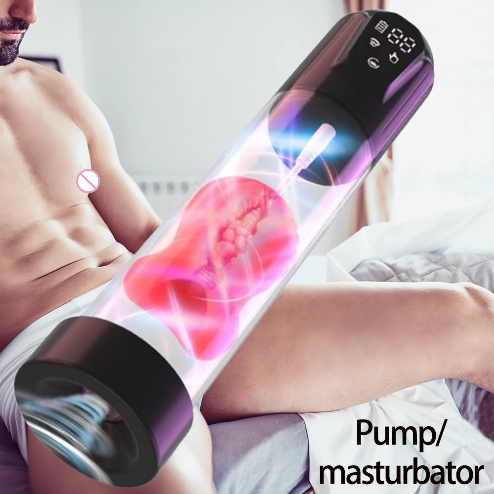 Men\'s Sexual Vacuum Pumps Automatic Penis Pump Sex Toys for Men Masturbator Vacuum Pump Medical With Gauge With Glans Trainer