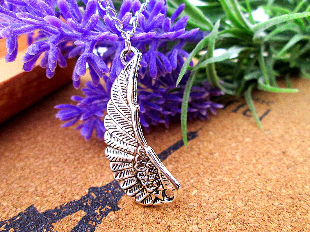 3 pcs/lot  Angels Fairy Wings Feathers 29x10mm Antique silver  Pendant Necklace Jewelry Best Friendship Gifts