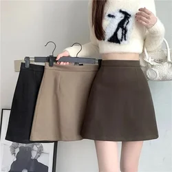 Autumn Winter Womens Woolen Skirt 2024 New Korean Style High Waist Bodycon Mini Skirts Ladies College Style Zipper A-Line Skirt