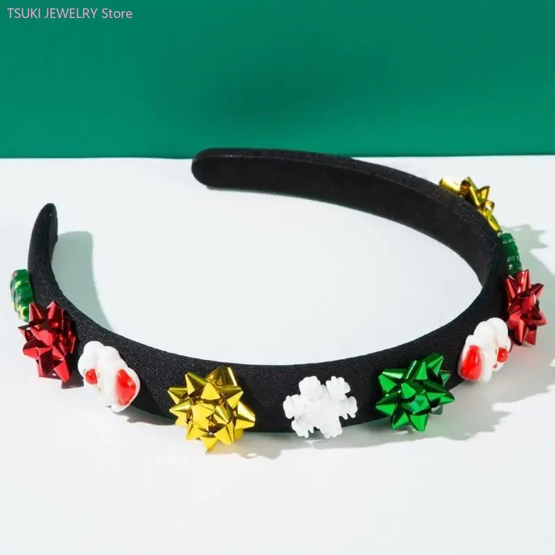 

62KE блестящая повязка на голову с цветком, рождественские головные уборы, реквизит для рождественской вечеринки, реквизит для