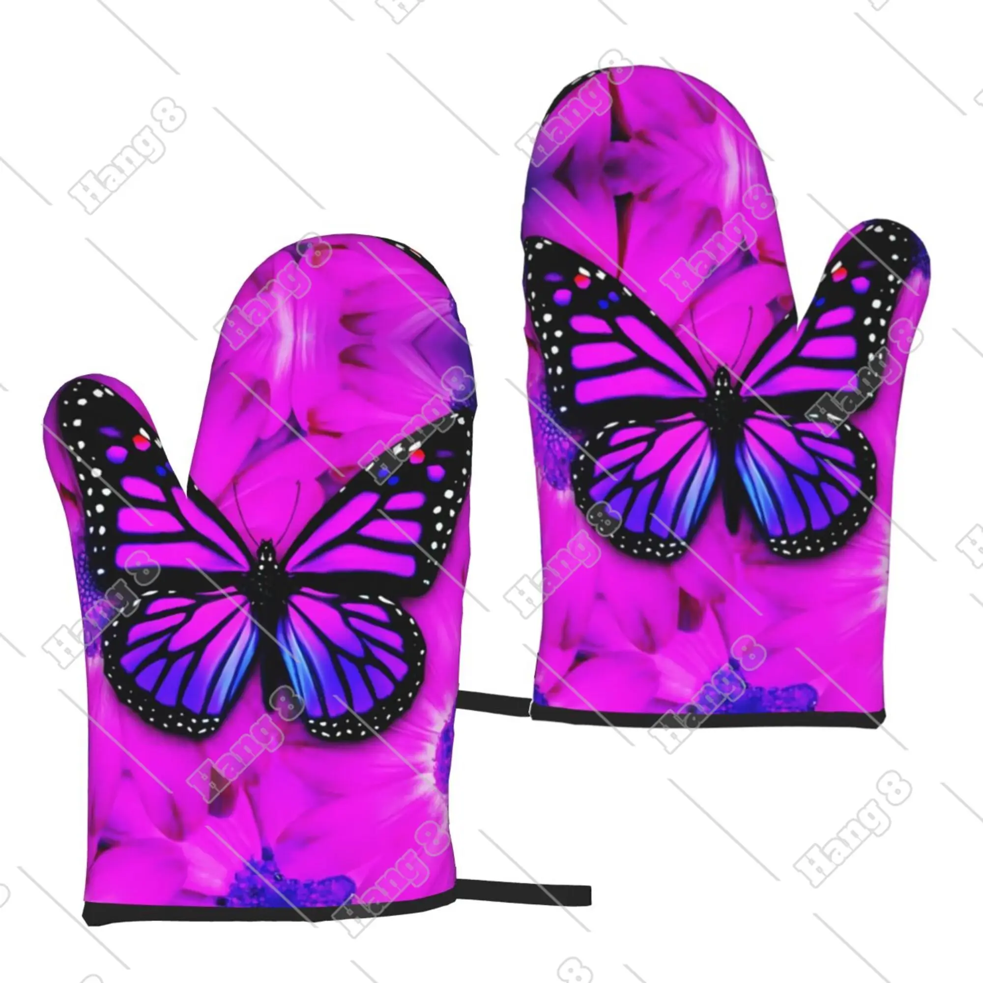 Purple Butterfly Pattern Oven Mitts Tree Candy Cane Oven Gloves Heat Resistant for Barbecue Microwave Ovens Women 2pc