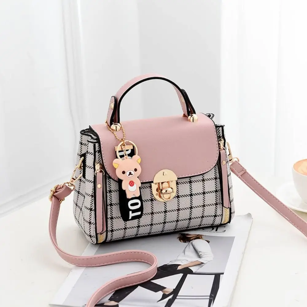 Durable PU Leather Shoulder Bags Buckle Plaid Pattern Handbags Flap Messenger Bag Women