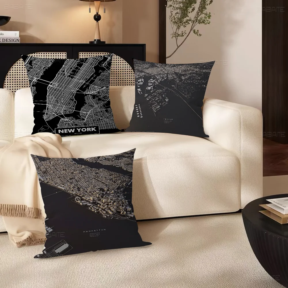 

City Urban Route Pillow Covers Cartoon Sofa Decorative Home Double-sided Printing Short Plush Cute Cushion Cover