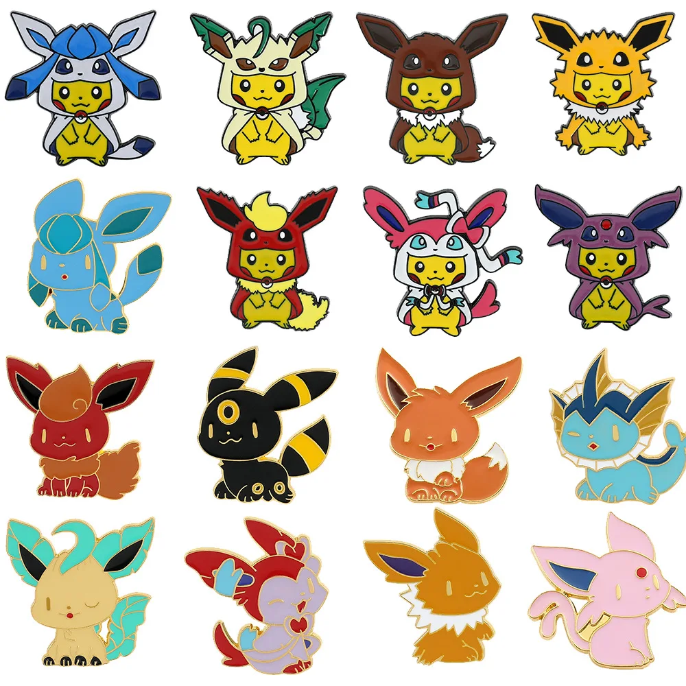 New Pokemon Cartoon Brooch Cosplay Pikachu Eevee Cute Anime Enamel Pin Clothes Collar Accessories Kawaii Badge Jewelry Gifts