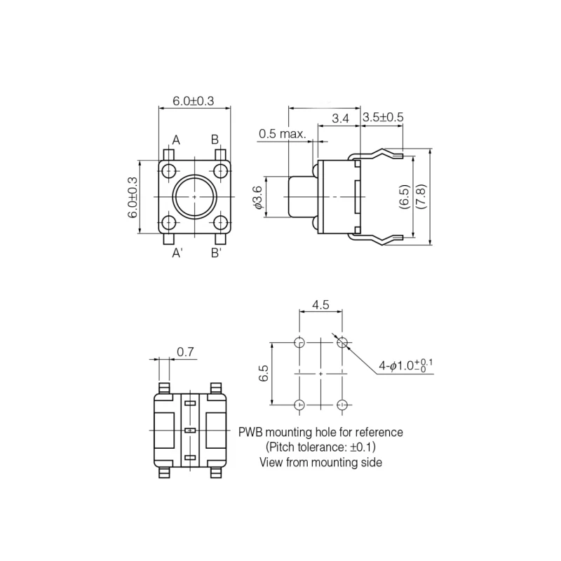 10 sztuk DIP 4pin 6x6x4.3/5/6/7/8/9/10mm dotykowe przełączniki przyciskowe wysokość: 4.3 5 ~ 12MM 4P wodoodporny 6x6 przełącznik kluczykowy — zdjęcie 4