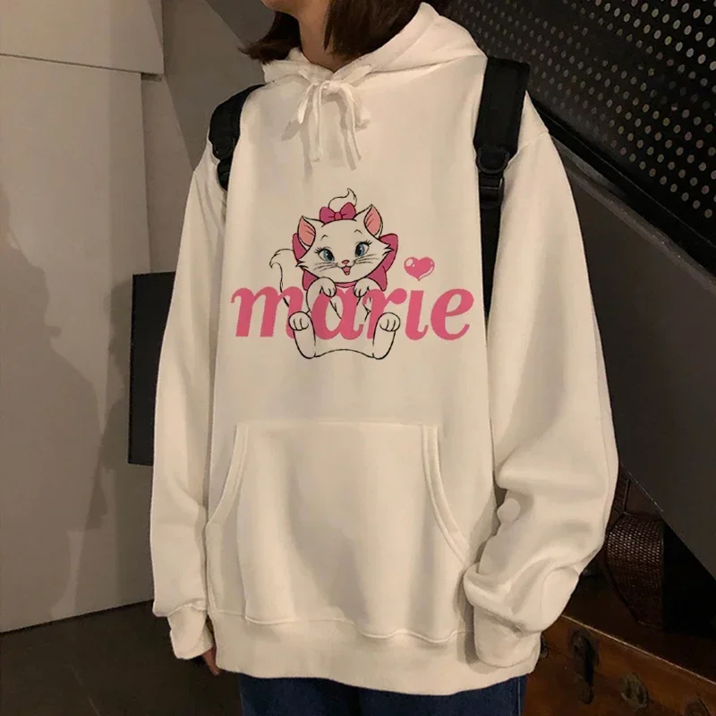 귀여운 마리 고양이 프린트 여성 하라주쿠 의류 풀오버 캐주얼 상의 후디, 빈티지 미학 레이디 마리 고양이 후디, Y2k